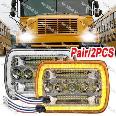 DOT Approved 2x 100W 5x7" 7x6 LED Headlights for International 3800 School Bus - Image 1 of 4