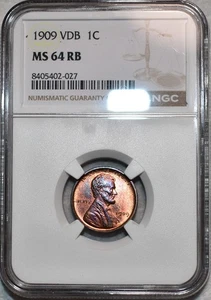 Centavo Lincoln NGC MS-64 RB 1909-P VDB, ¡ligeramente tonificado y magníficamente impresionado! - Imagen 1 de 2
