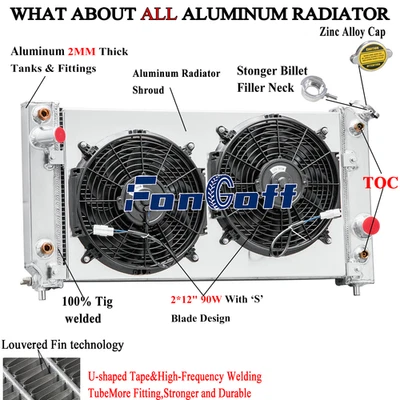 3 Row Radiator+Shroud Fan FOR 1994-95 Chevy Blazer S10 GMC Sonoma Jimmy V6 4.3L, Foto 1 de 4
