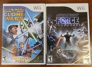 Wii Lot Star Wars Clone Wars Lightsaber Duels & Force Unleashed Bundle CIB Good - Picture 1 of 3
