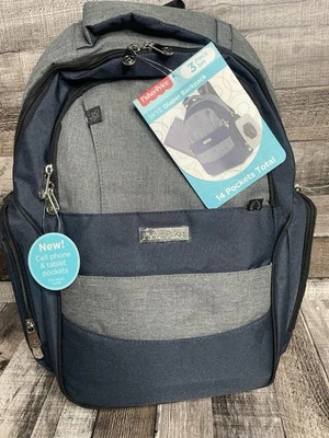 NUEVO, Fisher-Price Skye Heather Denim Bolsa de Pañales Mochila Azul Gris Foto 1 de 4