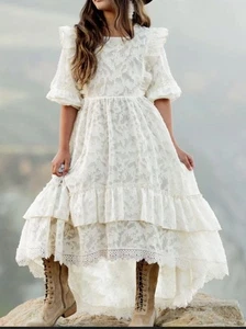 Joyfolie Kassia Dress Bone White Lace Maxi Boho Bridal Girls 12 NEW - Picture 1 of 10