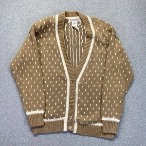 Vintage Illustrations Cardigan Womens Large L Beige Hong Kong Sweater VTG - Picture 1 of 8