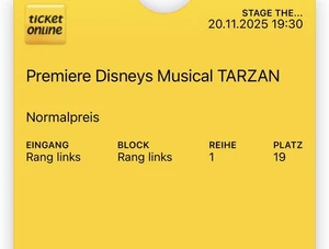 2x Premiere Tickets Für Tarzan Das Musical In Hamburg 20.11.2025 - Bild 1 von 2