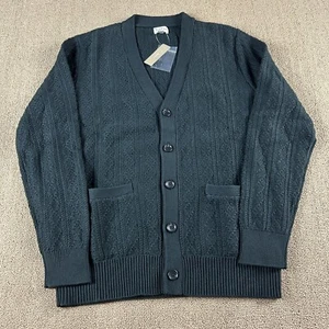 J.Crew Men's 100% Cotton Pointelle Stitch Cardigan Sweater Black Size M NWT - Picture 1 of 12