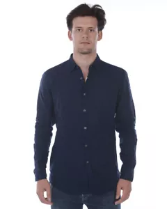 Camicia Daniele Alessandrini Shirt Lino Uomo Blu C1657R12143902 23 - Imagen 1 de 11