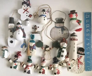 Lot of 16 Handmade Snowman Christmas Ornaments Figures Found Objects Acorn - Picture 1 of 11