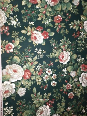 Concord Christmas Rose-N-Berry 1 Yard 36"x44" Roses Berries Holiday Colors &Gold - Image 1 of 4