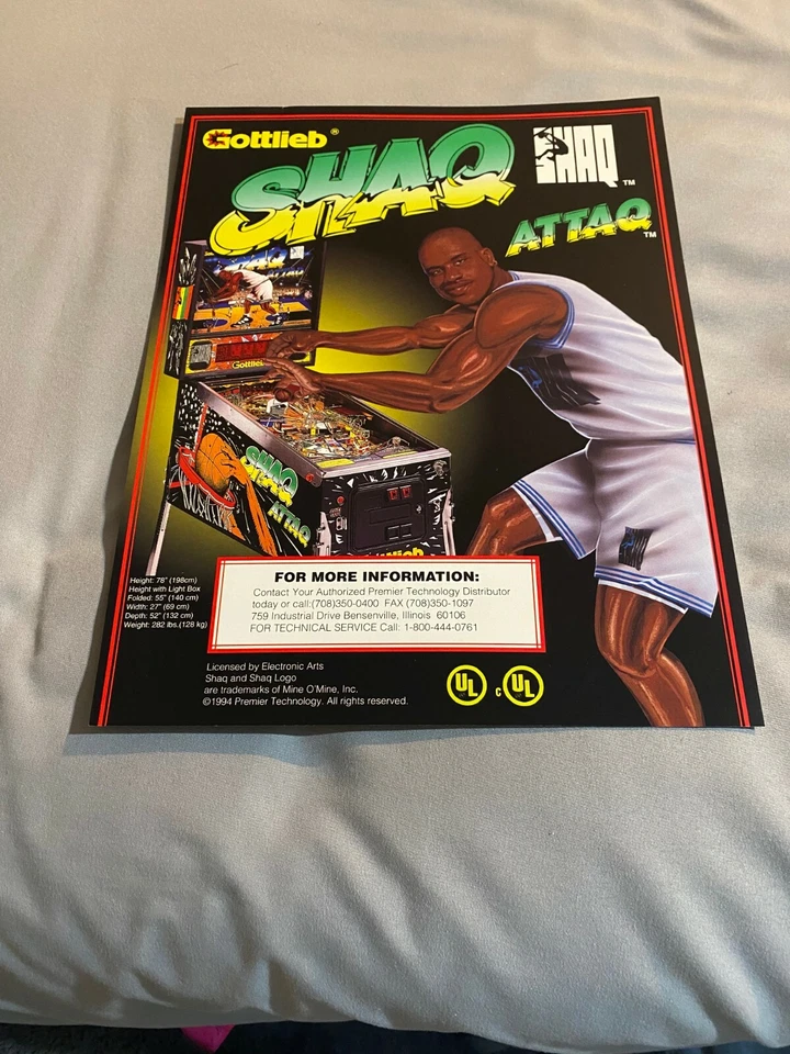 2 FACTORY ORIGINAL 1994 GOTTLIEB SHAQ ATT FIGHT PINBALL PROMO FLYER UNCIRCULATED - Image 1 of 2