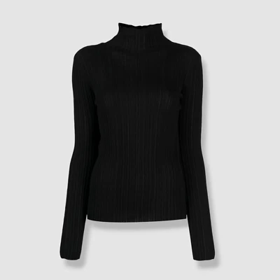 $2370 Suéter Agnona Para Mujer Negro Cachemira Manga Larga Punto Acanalado Cuello Alto Talla M Foto 1 de 4