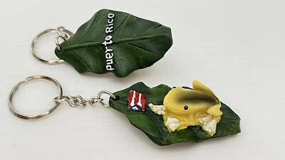 PUERTO RICO PR BORINQUEN FROG COQUI ON LEAF KEY CHAIN WITH RING UNISEX SOUVENIRS - Image 1 of 2