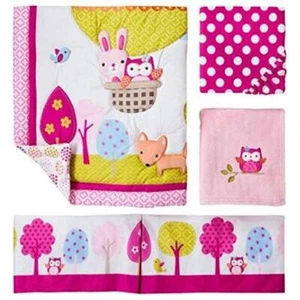 Circo Up We Go Owl Animal 4 Pc Baby Girl Crib Set Pink Comforter Sheet Skirt NEW - Picture 1 of 3