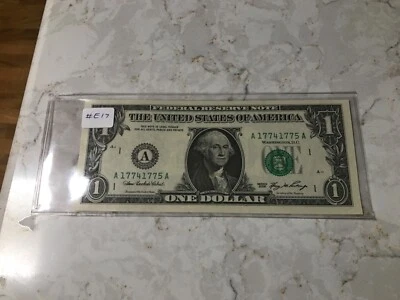 2006 ONE DOLLAR FEDERAL RESERVE NOTE WITH FANCY CONSECUTIVE NUMBER A17741775A - Image 1 of 4