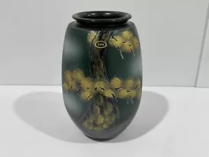 Green Gold Kinsai Pine Tree Shigaraki Vase Japan Decor Signed Handmade - Picture 1 of 8