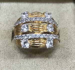 Cocktail Ring in 18k Gold Over S/S B Luce Round Diamonds Sim Ring Size 8 - Picture 1 of 8