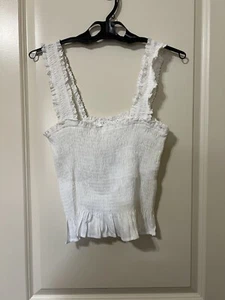 Top sin mangas ASTR the Label para mujer blanco con volantes anchos talla XL NUEVO CON ETIQUETAS - Imagen 1 de 3