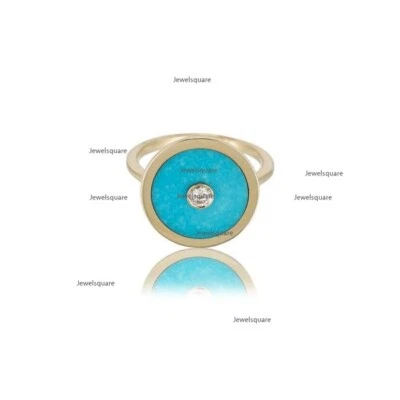 Anillo de disco de diamantes reales turquesa y solitario natural de Arizona de oro macizo de 14 k Foto 1 de 4