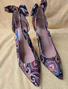 ZBY Paisley Print Heel Bow Stiletto Heels Pointy Toe Sz 11 Womens Party Cocktail - Picture 1 of 5