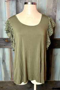 Torrid Super Soft Olive Green Lace Trim Cap Sleeve Blouse Top 2 18 20 2XL - Picture 1 of 6