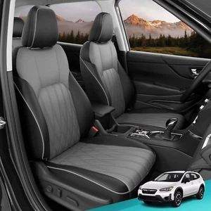 Custom Seat Covers for Subaru Crosstrek 2018-2023 Full Set Faux Leather Black/Gr - Picture 1 of 7