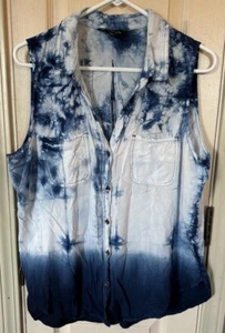 Rock & Republic Womens Lg Blue Tye Dye Full Button Tank Top - Picture 1 of 4