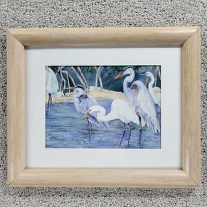 Jeanne Nash Cranes Numbered 6/525 Signed Painting 11.5" Wood Frame Watercolor - Picture 1 of 10