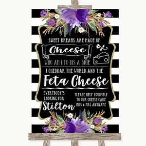 Letrero de boda personalizado a rayas blancas y negras pastel de queso canción de queso - Imagen 1 de 8