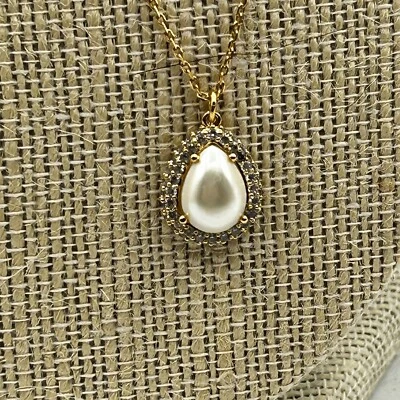 Collar Colgante Kate Spade Lágrima Perla Oro Pavé en Crema/Dorado Nuevo con Etiquetas Foto 1 de 4