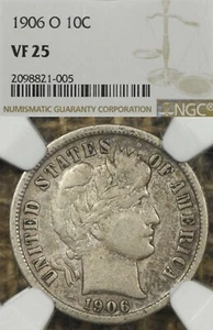 1906-O 10C NGC VF25 Barber Dime - Picture 1 of 3