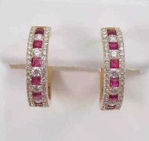 Women Hoop Earring 14K White Gold Plated 2Ct Princess LabCreated Pink Sapphire - Picture 1 of 5