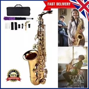 More details for pro alto eb sax saxophone brass golden set with case mouthpiece grease adults uk