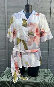 TED BAKER B CHATSWORTH BLOOM GREY FLORAL PRINT PYJAMA SILKY TOP SIZE 12 NEW - Picture 1 of 8