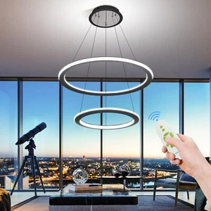 Modern LED Chandelier,Black Chandelier 2-Ring Dimmable with Remote Adjust M208 - Picture 1 of 9