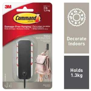 3M COMMAND MEDIUM MATTE BLACK HOOK DAMAGE FREE HANGING - Picture 1 of 2
