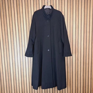 DAKS Coat Overcoat 14 Black Pure New Wool Calf Length - Picture 1 of 8
