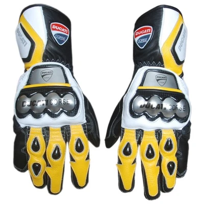 Guantes de cuero Ducati amarillos para carreras de motos negro blanco protector motociclista Foto 1 de 4
