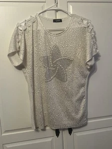 Camisa estrella de mar Yuma para mujer blanca y dorada con diamantes de imitación plateados talla M - Imagen 1 de 5
