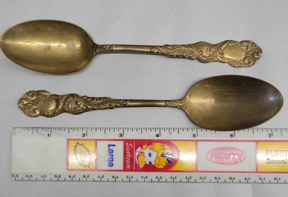 Antiguo par de cuchara vintage lavado dorado Waldo HE Holmes & Edwards Pat 1894 de 7 pulgadas Foto 1 de 4