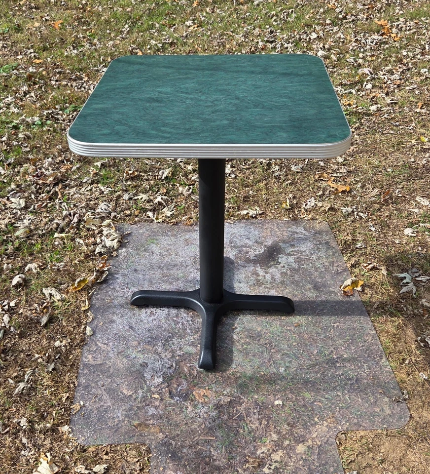 Vtg Green Formica Table with Chrome MCM Retro 24" Square Height 29 3/4" - Image 1 of 4