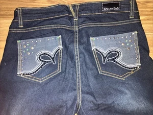 Rocawear Women's Skinny Jeans Size 9 Blue Dark Wash Embroidered Pockets Y2K - Picture 1 of 6