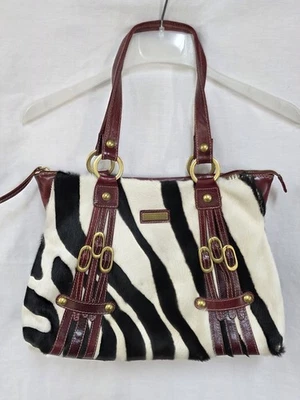 Bolso de Hombro Cartera Marco Buggiani Cuero Estampado Cebra Cabello de Vaca Hecho en Italia Foto 1 de 4