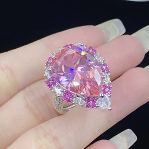 New Charm Mix Color Waterdrop Pink Topaz Gemstone Silver Women Girl Charm Ring - Picture 1 of 6