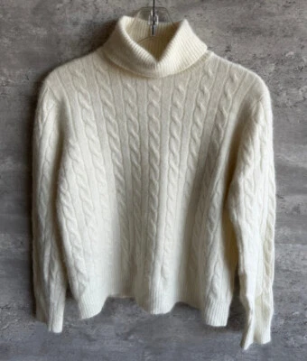 Vintage Pierre Cardin White Angora Rabbit & Wool Cable Knit Sweater Size L - Image 1 of 4