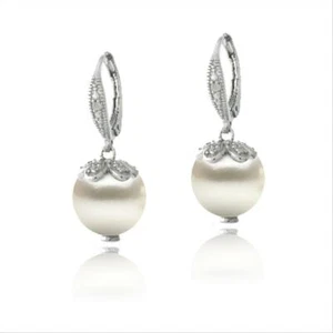 925 Silver Diamond Accent Freshwater Cultured Pearl Petals Drop Earrings - Picture 1 of 4