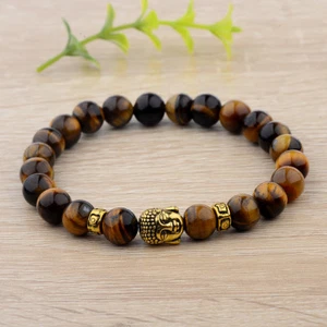 8mm Natural Tiger Eye Beads Buddha Head Women Men Yoga Energy Bracelets Gift - Picture 1 of 11