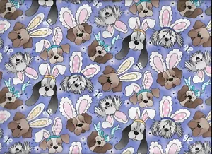45" 100% cotton Easter fabric "Dogs in Bunny Ears" by Fabric Traditions - Picture 1 of 1
