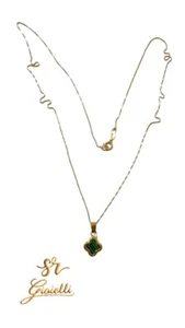 Collana Quadrifoglio ORO GIALLO 18 Carati Malachite ORO 18KT 750% List 255€ - Foto 1 di 6