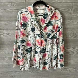 Anthropologie Malin Gyllensvaan Rabbit Floral Flannel Sleep Shirt small S - Picture 1 of 6
