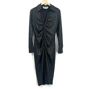 ROTATE Birger Christensen Simone schwarz metallic Crinkle Bodycon Smoking Kleid 8 - Bild 1 von 15