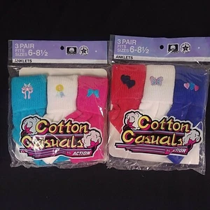Baumwolle Casuals von Action Mädchen Fußkettchen Socken Applikation Größe 6-8,5 Hergestellt in den USA 2 Packungen - Bild 1 von 5